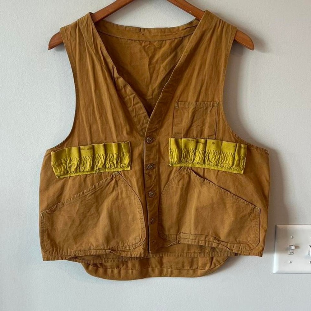 Men's Brown Utility Vest with Yellow Accent